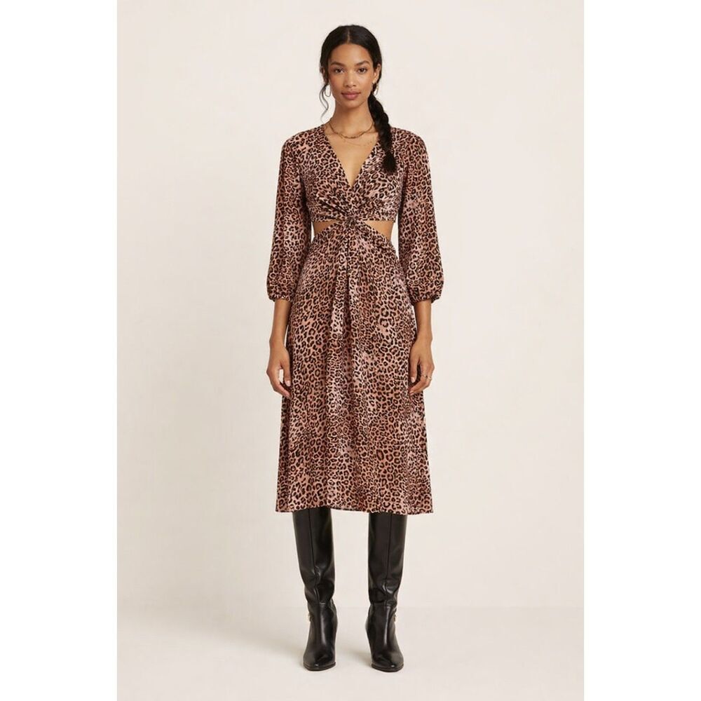 Ranna Gill x Anthropologie | Leopard Print Cut-Out Midi Dress Size S | EUC